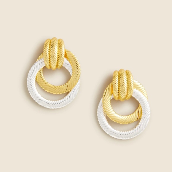 New JCREW Interlocked Textured Hoop Earrings in Mixed Metal $49 CB814 - Picture 1 of 2